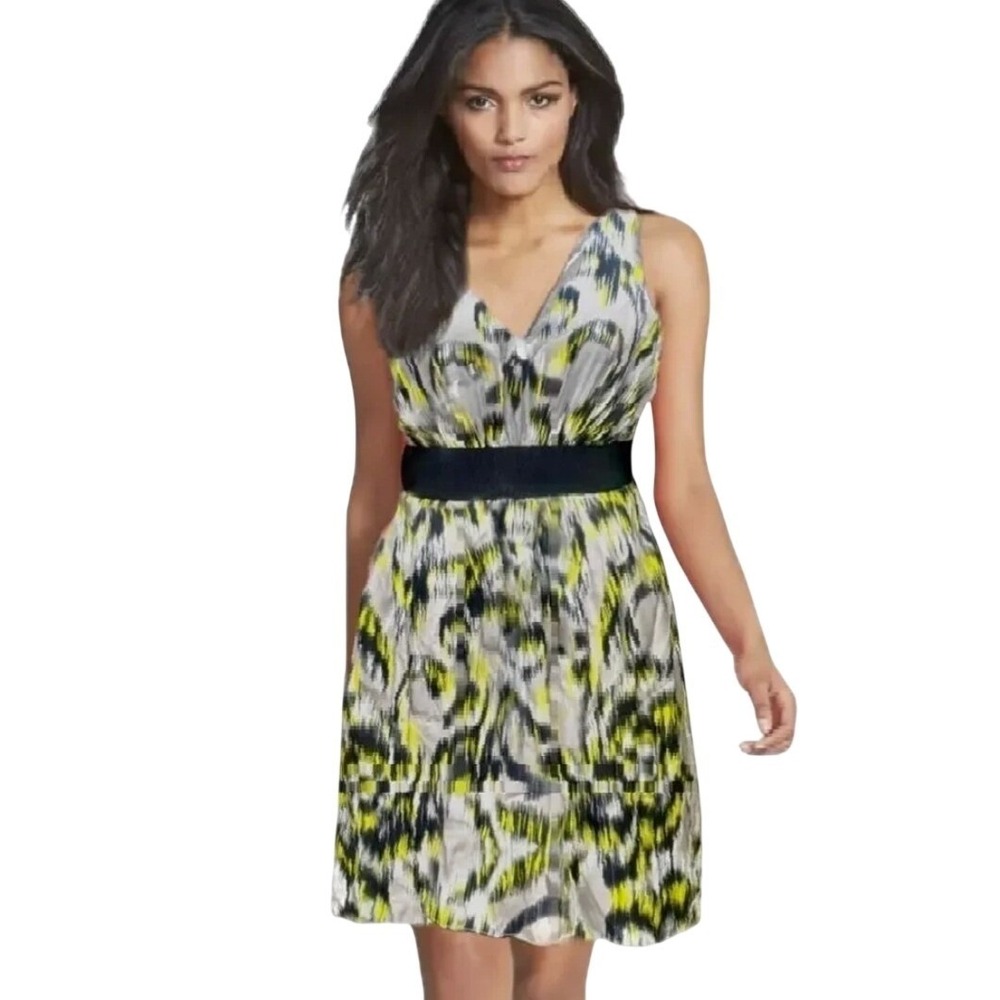 NWT Milly New York‎ Gray Ikat Geometric Print Silk Dress Size 8